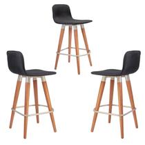 Kit 3 Meia Banquetas Línea em Madeira c/ Apoio p/ Pés Preto