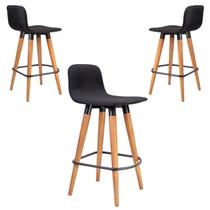 Kit 3 Meia Banquetas Línea Linho e Carvalho Assento Preto