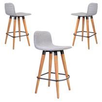 Kit 3 Meia Banquetas Línea Madeira Maciça e Aço Linho Cinza Kit 3 Meia Banquetas Línea Madeira Maciça e Aço Linho Cinza