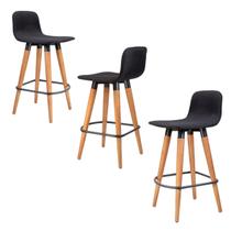 Kit 3 Meia Banquetas Línea Reforçadas em Aço e Madeira Preto