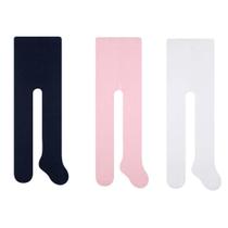 Kit 3 Meia Calça Bebê Menina Rosa/Branco/Preto Selene