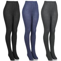 Kit 3 Meia Calça Fusô Feminina Pézinho De Lã Tricot Inverno