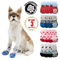 Kit 3 Meia para Cachorro Pet Cães Gato Antiderrapante Socks