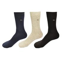 Kit 3 Meia Social Masculina Algodão Cano Alto Sem Costura