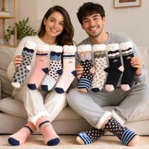 KIT 3 Meia Térmica com Sola Antiderrapante Unissex Adulto Grossa Meia Lã Forrada Cano Alto Pelinho Meia de Lã Inverno Masculina Infantil Frio Meia Lã