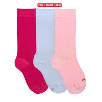 Kit 3 Meias 3/4 Infantil Colorida Lisa