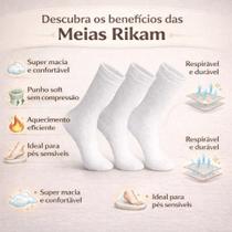 Kit 3 Meias Algodão Idosa Punho Confortável Lisas Quentinha Rikam