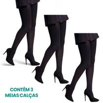 Kit 3 Meias Calça Básica Opaca Fio 40 Adulto Selene Feminina Lisa De Poliamida Toque Macio