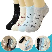 Kit 3 Meias Cano Curto Meia Feminino Para Trabalho, Escola, Academia, Esportes Uso Dia a Dia Multicolorido Poliéster