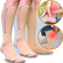 Kit 3 Meias Com Ponteira De Ziper Má Circulação Inchaço Nas Pernas
