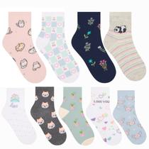 Kit 3 Meias Femininas Cano Médio Estampas Selene 7451 Kit 3 Meias Femininas Cano Médio Estampas Selene 7451