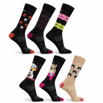 Kit 3 Meias Femininas Corrida Ciclismo Cano Médio Divertida