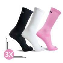 Kit 3 Meias Lisa Ciclista Bike Corrida Cano Médio Feminina