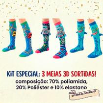 Kit 3 Meias Maluca 3d Infantil Cano Alto Personagens 006