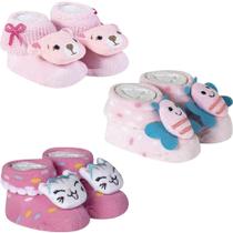 Kit 3 Meias Pantufa Bebê Recém Nascido Menina