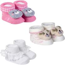 Kit 3 Meias Pantufa Bebê Recém Nascido Menina