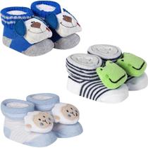 Kit 3 Meias Pantufa Bebê Recém Nascido Menino Kit 3 Meias Pantufa Bebê Recém Nascido Menino