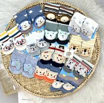 Kit 3 Meias Pantufa Sapatinho Bebê Bichinhos Antiderrapante