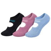 Kit 3 Meias Sapatilha Sola Antiderrapante Sem Viés Elástica Pilates Yoga Feminina