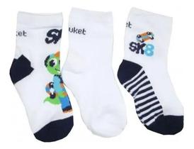 Kit 3 Meias Soquete Baby Jacaré Skatista Puket - 15 A 18 Kit 3 Meias Soquete Baby Jacaré Skatista Puket - 15 A 18