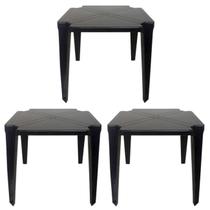 Kit 3 Mesas de Plástico Quadrada 70cm Empilhável Preta Monobloco Kit 3 Mesas de Plástico Quadrada 70cm Empilhável Preta Monobloco
