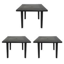 Kit 3 Mesas de Plástico Quadrada 90cm Preta Desmontável