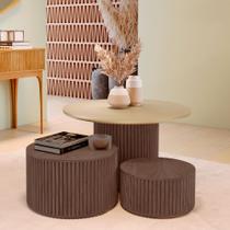 Kit 3 Mesas Decorativas Lua em Madeira Maciça - Castanho