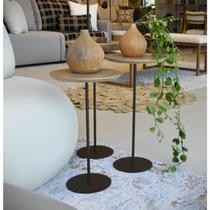 Kit 3 Mesas Laterais KARLA - BAIXA / MÉDIA / ALTA, tampo redondo Itapuã e base Aço Corten.