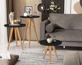 Kit 3 Mesas Redonda Pés Palito Duda Preto - MJM Casa dos móveis Kit 3 Mesas Redonda Pés Palito Duda Preto - MJM Casa dos móveis