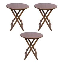 Kit 3 Mesas Redondas Dobráveis em Madeira Maciça 70x70 Imbuia Ideal para Bares e Restaurantes