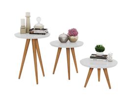 Kit 3 Mesas Retrô Centro, Lateral E Apoio Havana - Branco Kit 3 Mesas Retrô Centro, Lateral E Apoio Havana - Branco