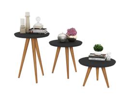 Kit 3 Mesas Retrô Centro, Lateral E Apoio Havana - Preto