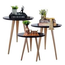 Kit 3 Mesinhas Laterais De Canto Apoio Redonda Pé Palito Preto Kit 3 Mesinhas Laterais De Canto Apoio Redonda Pé Palito Preto