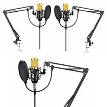 Kit 3 Microfone Condensador Profissional Podcast C/ Suporte