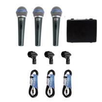 Kit 3 Microfone Dinâmico Profissional + 3 Cabos XLR x P10 5m Kit 3 Microfone Dinâmico Profissional + 3 Cabos XLR x P10 5m