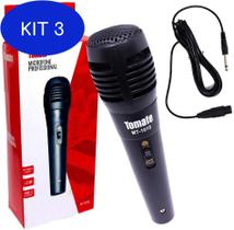 Kit 3 Microfone Profissional Com Fio 3M Mt-1010 Tomate