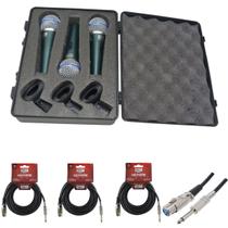 Kit 3 Microfone Profissional maleta e cabo e cachimbo