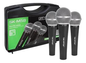 Kit 3 Microfones Com Fio E Maleta Sk Bm58-3 Skypix