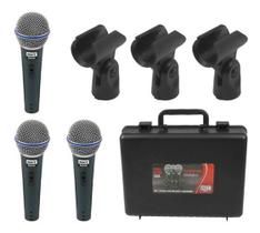 Kit 3 Microfones De Mao Profissional Dinamico Metal Tipo Btm-58A Cachimbo E Maleta Mxt Homologação: 25481602799