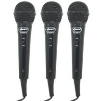 Kit 3 Microfones Dinâmico c/ Fio P10 P2 Cabo 2,8 Metros Karaokê e Caixa de Som Knup KP-M0011 Preto