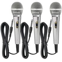 Kit 3 Microfones Para Caixa De Som Karaokê Prata Mxt M-1800s Com Cabo P10 3 Metros