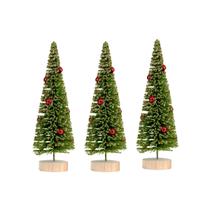 Kit 3 Mini Arvore de Natal 20cm Pinheiro Bolas Vermelhas Decoracao Natalina Premium Enfeite