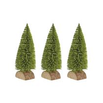Kit 3 Mini Arvore de Natal 24cm Pinheiro Base Tronco Madeira Decoracao Natalina Premium