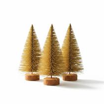 Kit 3 Mini Árvore Natal Dourada Brilhante 15cm Pinheiro Mesa