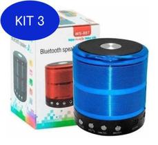 Kit 3 Mini Caixa De Som Bluetooth Portátil Speaker Ws-887 -Azul