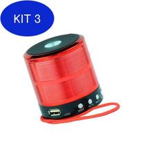 Kit 3 Mini Caixa De Som Speaker Com Bluetooth E Usb - Vermelha