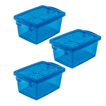 Kit 3 Mini Caixa Organizadora Pequena com Trava 400 ml Azul - Ordene