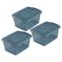 Kit 3 Mini Caixa Organizadora Pequena com Trava 650 ml Cinza Ordene
