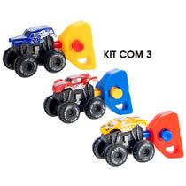 Kit 3 Mini Carrinho com Lançador Monster Truck Presente Menino Infantil