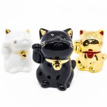 Kit 3 Mini Enfeite Gato Da Sorte Maneki Neko Japonês Amuleto Sorte Fortuna Riqueza Atrai Dinheiro Prosperidade